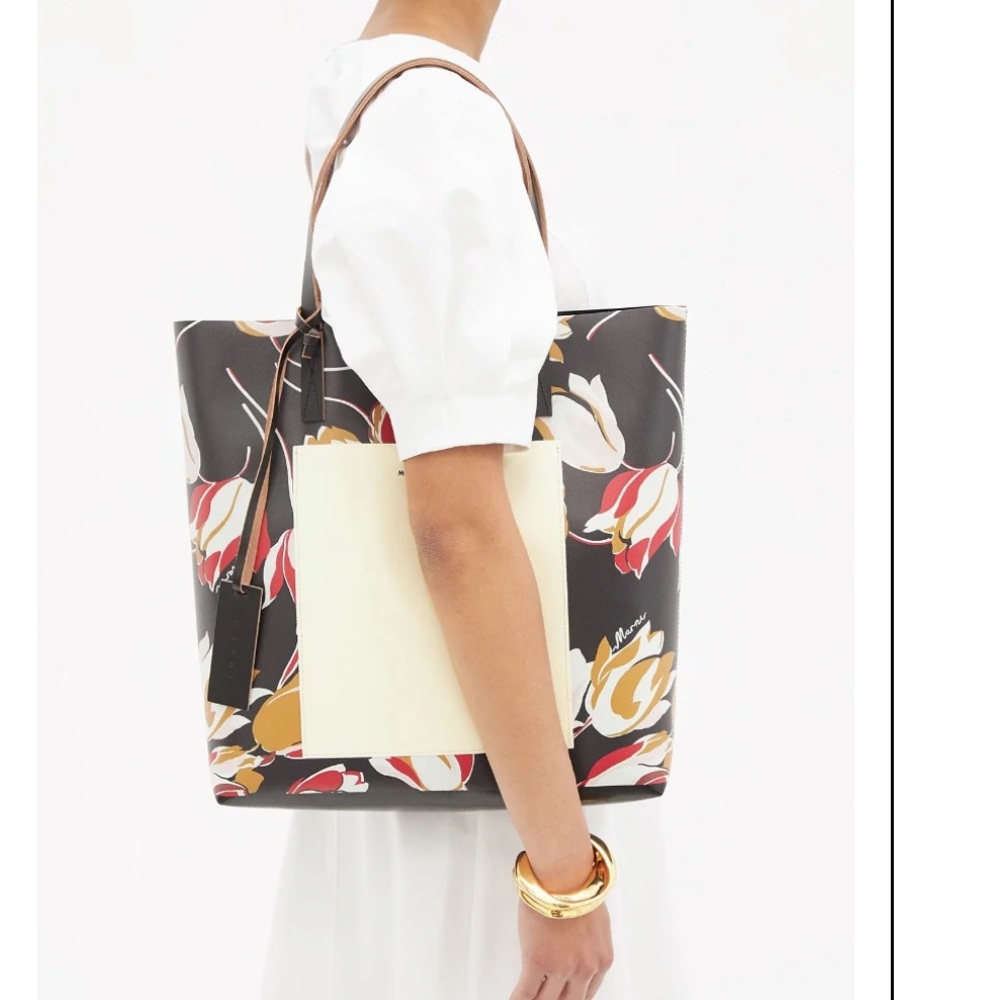 Marni Floral Tote Bag - Black, Red, Yellow